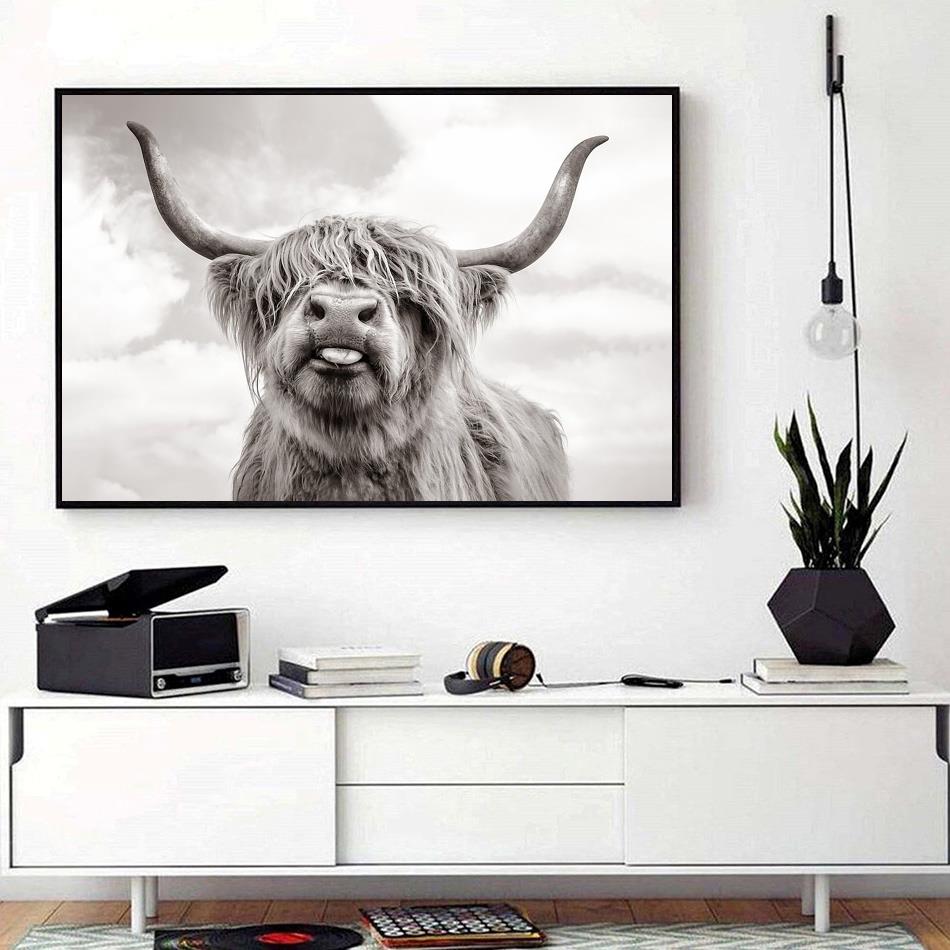 Funny Highland Cow Cattle farming print canvas