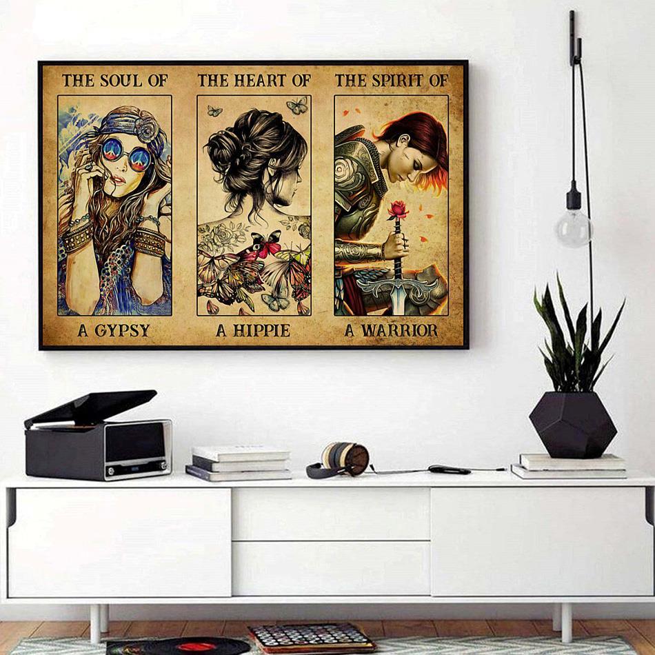 Hippie Girl Poster No Frame Print in US The Soul of a Gypsy The Heart of a Hippie The Spirit of a Warrior Poster Wall Art Decor