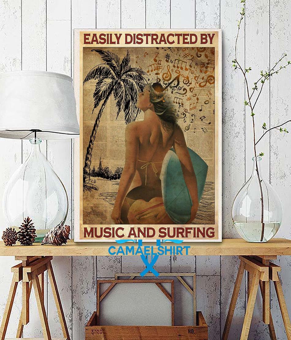 Girl Easily Distracted By Music And Surfing Poster Canvas 