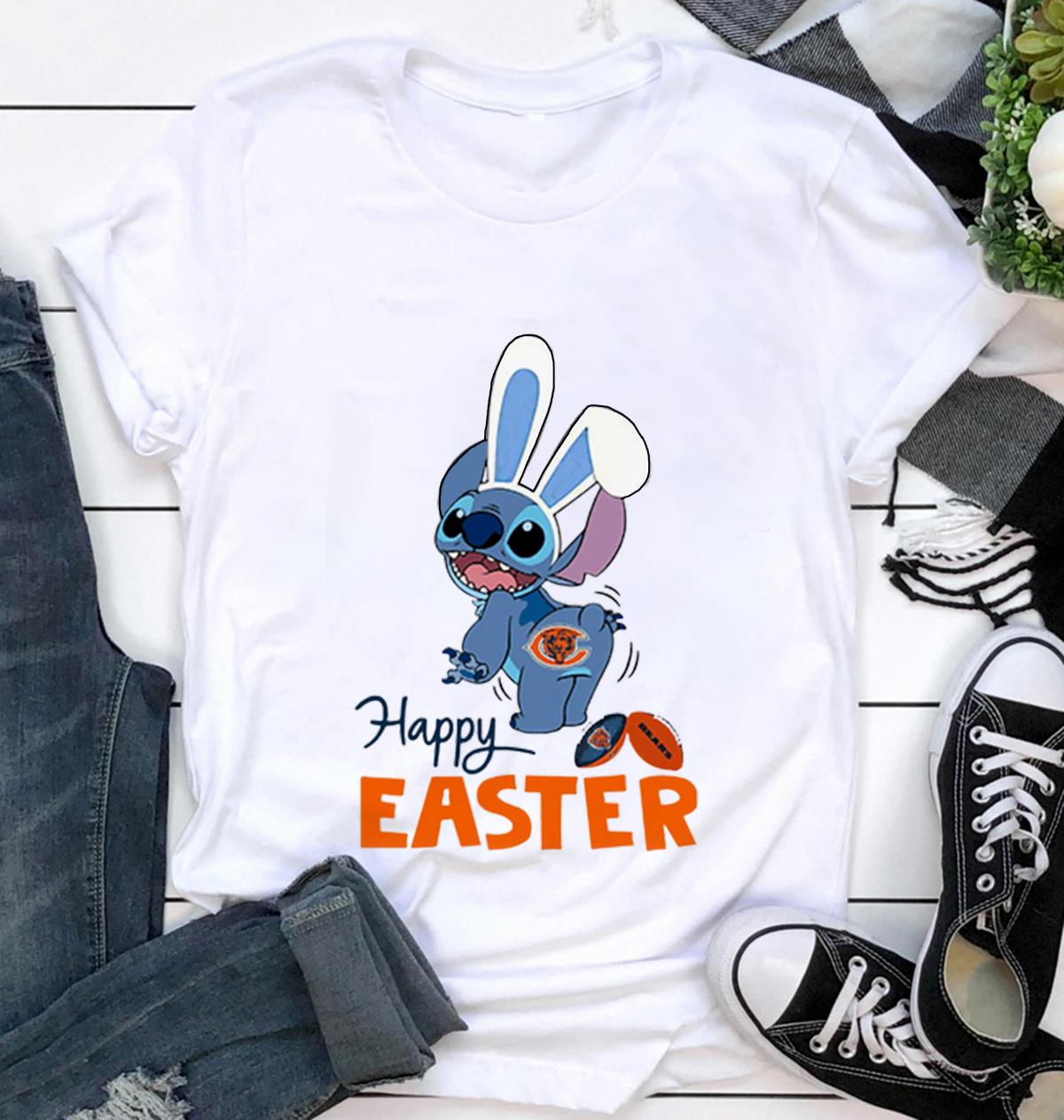 Good Disney Stitch Chicago Bears Logo Happy Easter Shirt - Refinetee