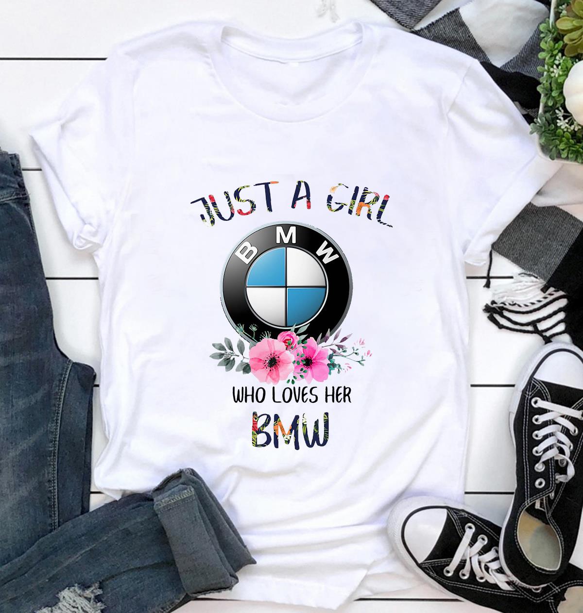 Floral a girl who loves her BMW t-shirt - Camaelshirt Trending Tees