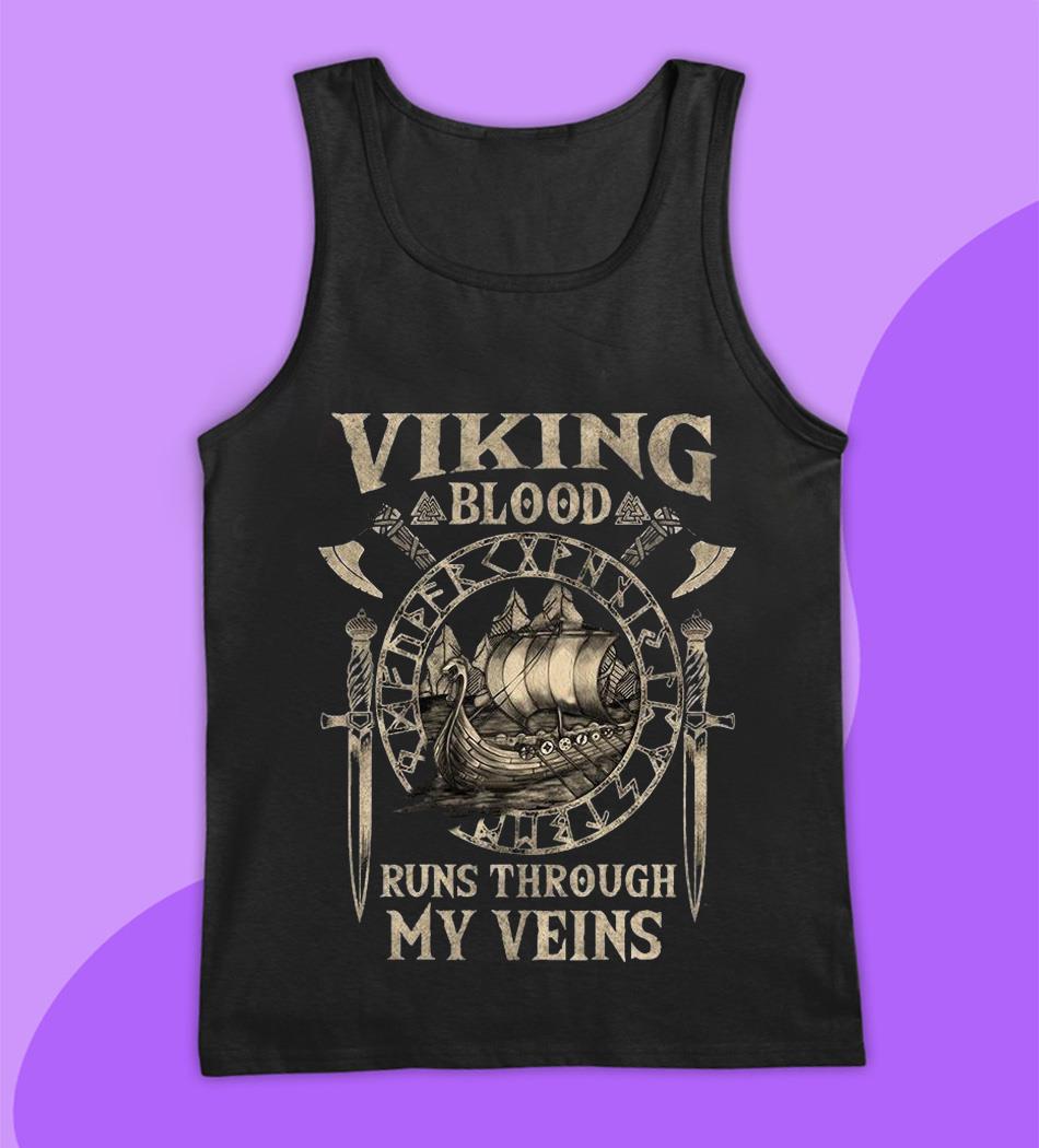 Get Viking Blood Runs Through My Veins T Shirt Funny Vikings Odin Valknut  Raven Tee Shirt For Free Shipping • PodXmas