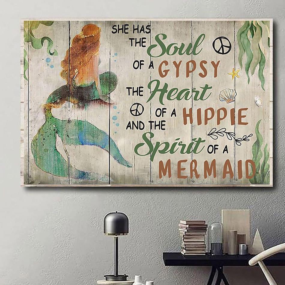 Mermaid The Soul Of The Gypsy The Heart Of A Hippie Vintage Poster No Frame 