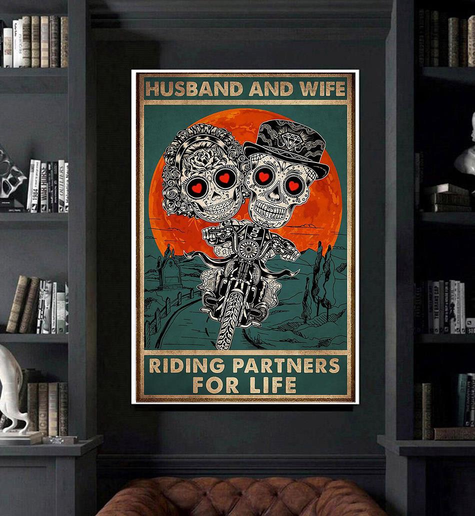 Husband and wife riding partners for life poster - Camaelshirt Trending Tees