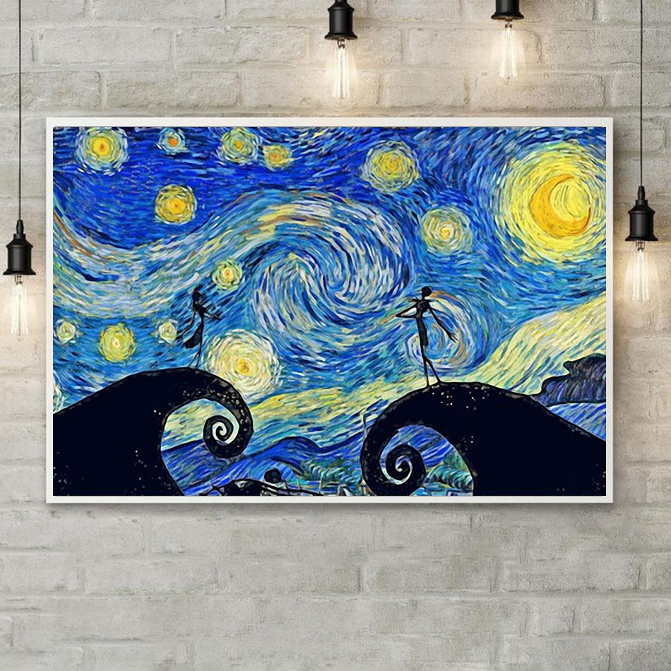 Jack and Sally Starry Night horizontal canvas - Camaelshirt Trending Tees