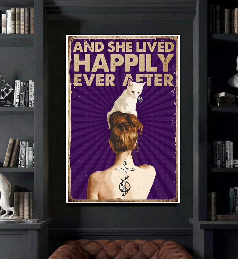 Cat tattoo and she lived happily ever after poster