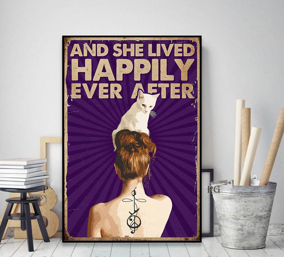 Cat tattoo and she lived happily ever after poster